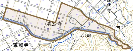 清玄寺とその周辺の地図。町の範囲を重ねている