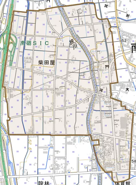 柴田屋とその周辺の地図。町の範囲を重ねている