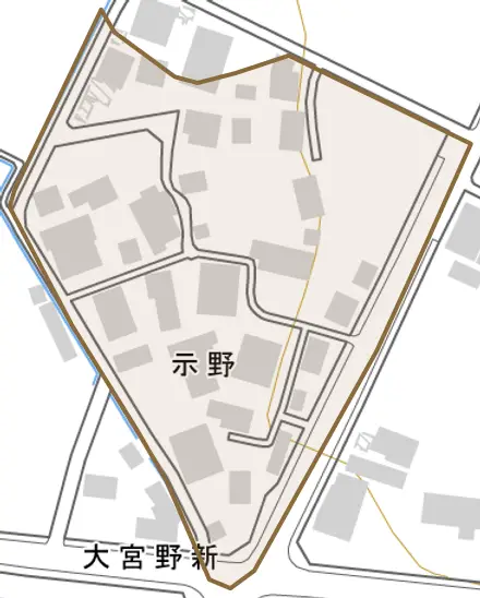 示野とその周辺の地図。町の範囲を重ねている