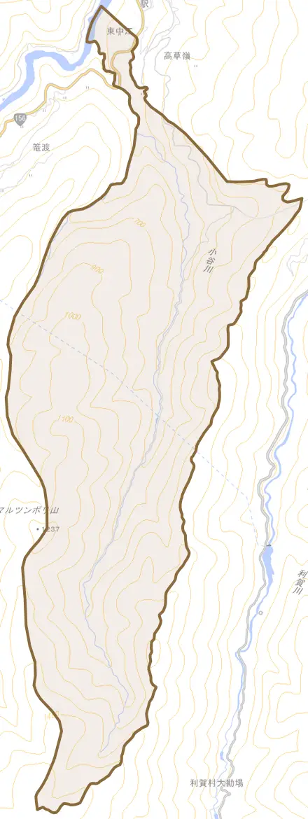 下出とその周辺の地図。町の範囲を重ねている