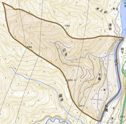 下島とその周辺の地図。町の範囲を重ねている