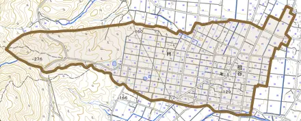 祖谷とその周辺の地図。町の範囲を重ねている