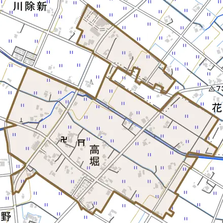 高堀とその周辺の地図。町の範囲を重ねている
