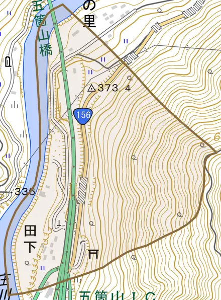 田下とその周辺の地図。町の範囲を重ねている