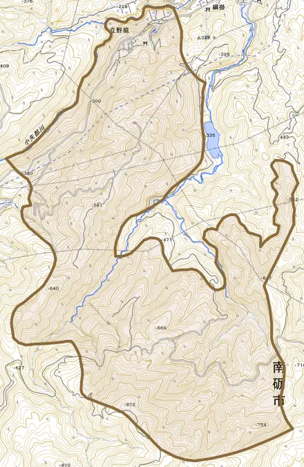 立野脇とその周辺の地図。町の範囲を重ねている