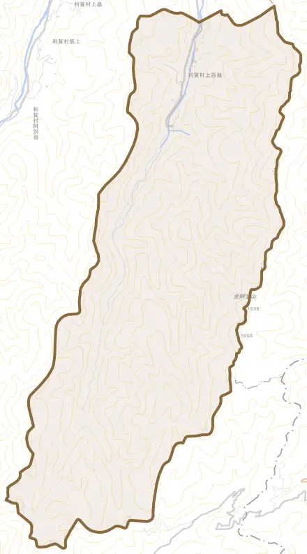 利賀村上百瀬とその周辺の地図。町の範囲を重ねている