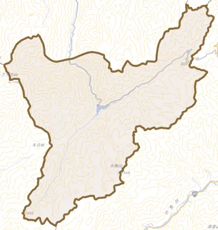 利賀村水無とその周辺の地図。町の範囲を重ねている