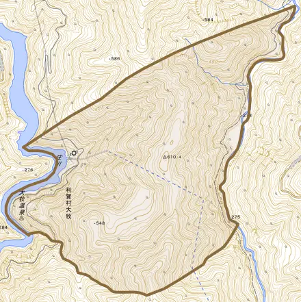 利賀村大牧とその周辺の地図。町の範囲を重ねている