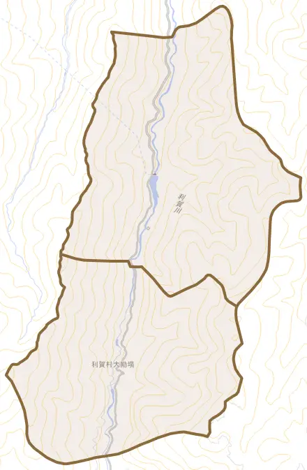 利賀村大勘場とその周辺の地図。町の範囲を重ねている