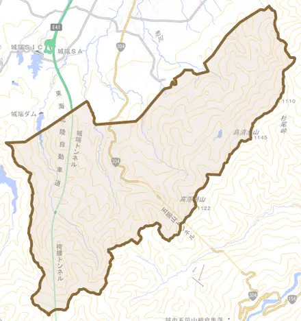 上田とその周辺の地図。町の範囲を重ねている
