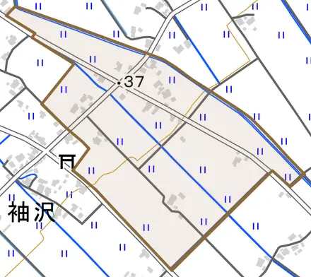 青木新とその周辺の地図。町の範囲を重ねている