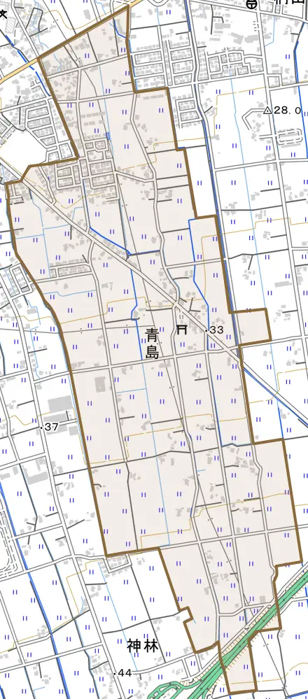 青島とその周辺の地図。町の範囲を重ねている