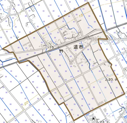 道市とその周辺の地図。町の範囲を重ねている