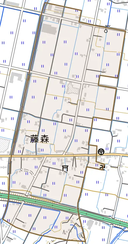 藤森とその周辺の地図。町の範囲を重ねている