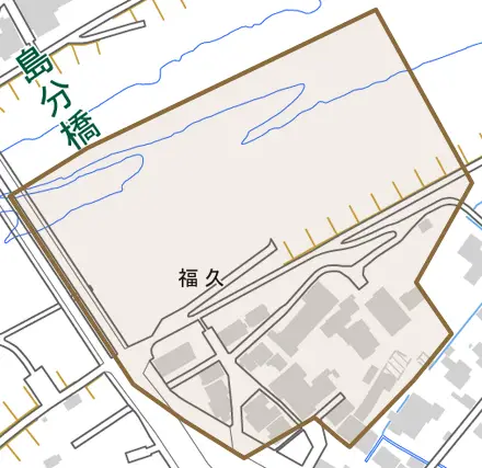 福久とその周辺の地図。町の範囲を重ねている