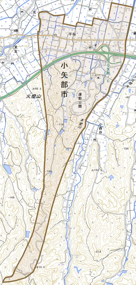 平桜とその周辺の地図。町の範囲を重ねている