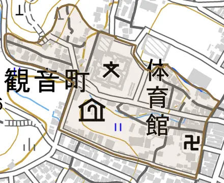 観音町とその周辺の地図。町の範囲を重ねている