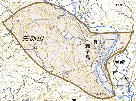 糠子島とその周辺の地図。町の範囲を重ねている