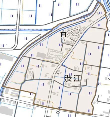 渋江とその周辺の地図。町の範囲を重ねている