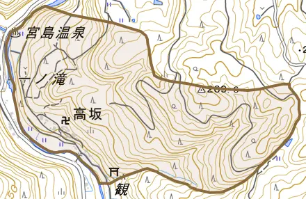 高坂とその周辺の地図。町の範囲を重ねている