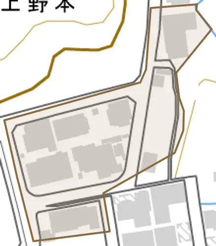 上野本とその周辺の地図。町の範囲を重ねている