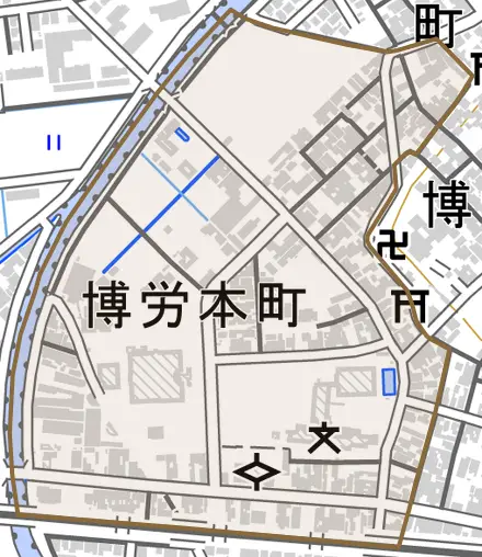博労本町とその周辺の地図。町の範囲を重ねている