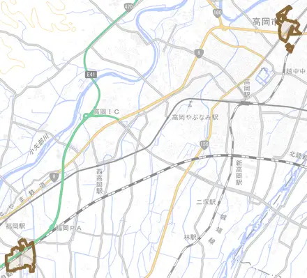 江尻とその周辺の地図。町の範囲を重ねている