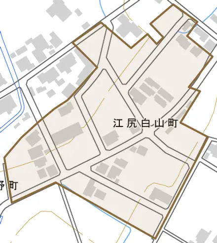 江尻白山町とその周辺の地図。町の範囲を重ねている