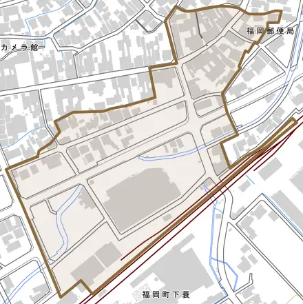 福岡町下蓑とその周辺の地図。町の範囲を重ねている