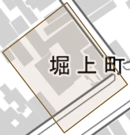 堀上町とその周辺の地図。町の範囲を重ねている