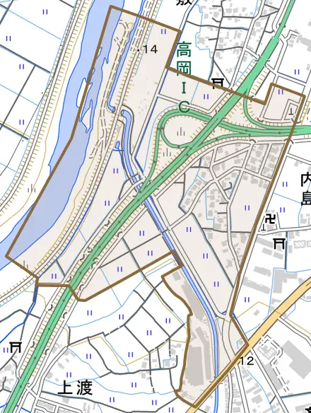 池田とその周辺の地図。町の範囲を重ねている