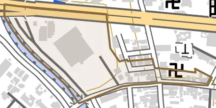 地子木町とその周辺の地図。町の範囲を重ねている