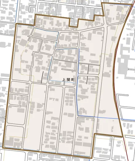 上関町とその周辺の地図。町の範囲を重ねている