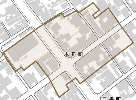 木舟町とその周辺の地図。町の範囲を重ねている