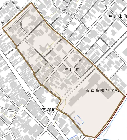 中川町とその周辺の地図。町の範囲を重ねている