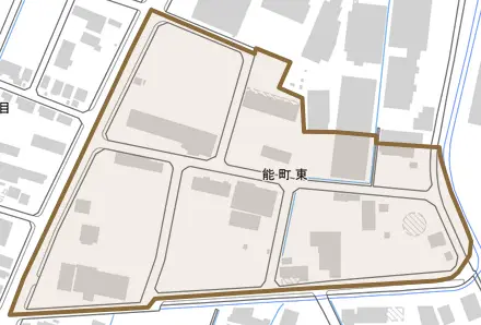 能町東とその周辺の地図。町の範囲を重ねている