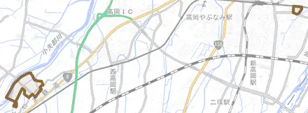 大野とその周辺の地図。町の範囲を重ねている