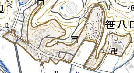 笹八口とその周辺の地図。町の範囲を重ねている