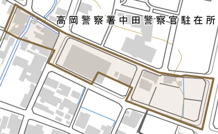 下麻生とその周辺の地図。町の範囲を重ねている