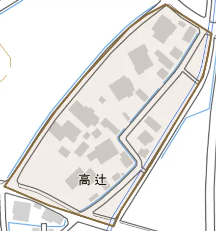 高辻とその周辺の地図。町の範囲を重ねている