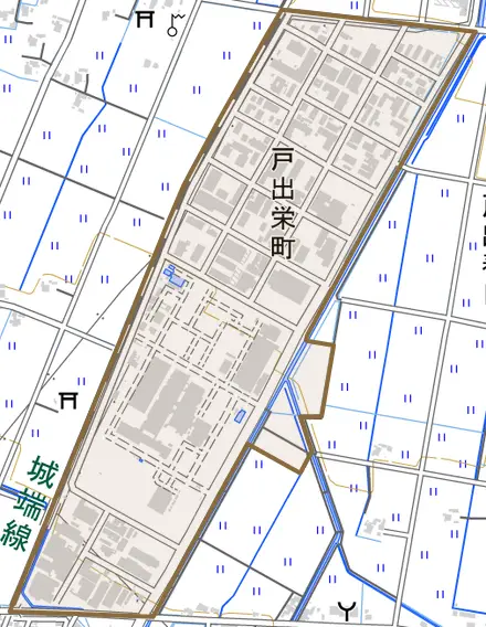 戸出栄町とその周辺の地図。町の範囲を重ねている