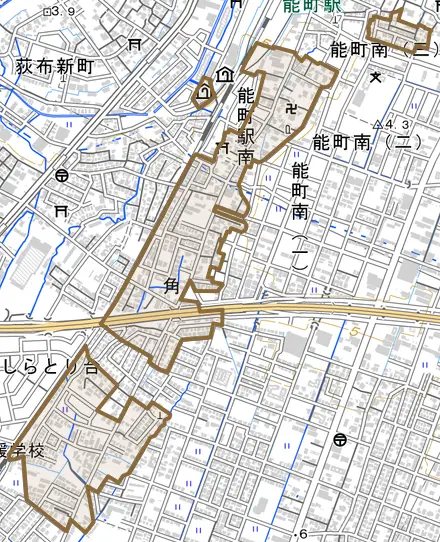 角とその周辺の地図。町の範囲を重ねている