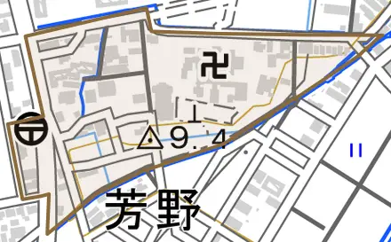 芳野とその周辺の地図。町の範囲を重ねている