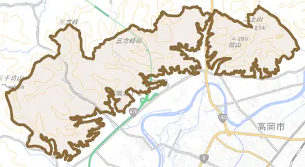 頭川とその周辺の地図。町の範囲を重ねている