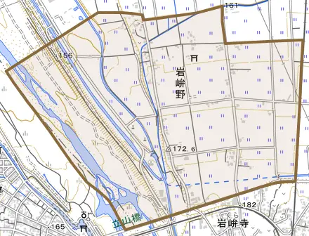 岩峅野とその周辺の地図。町の範囲を重ねている