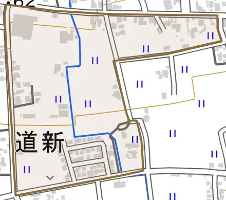 草野とその周辺の地図。町の範囲を重ねている