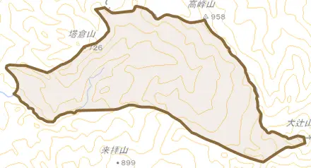 長倉とその周辺の地図。町の範囲を重ねている