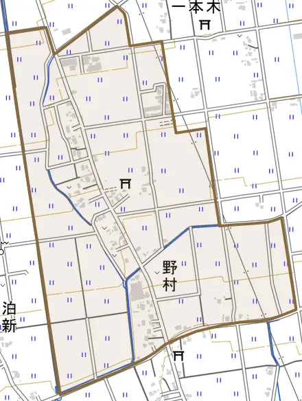 野村とその周辺の地図。町の範囲を重ねている