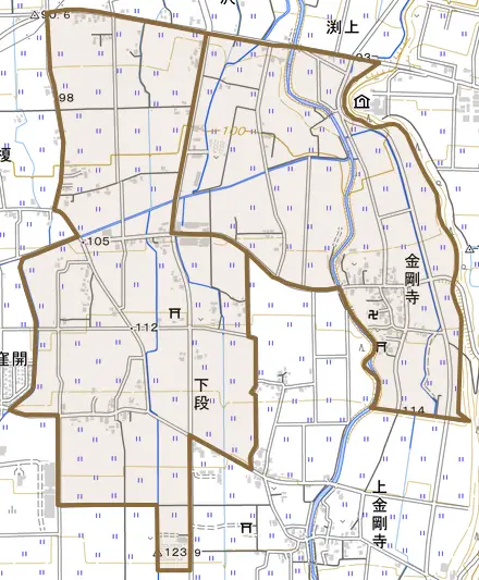 坂井沢とその周辺の地図。町の範囲を重ねている