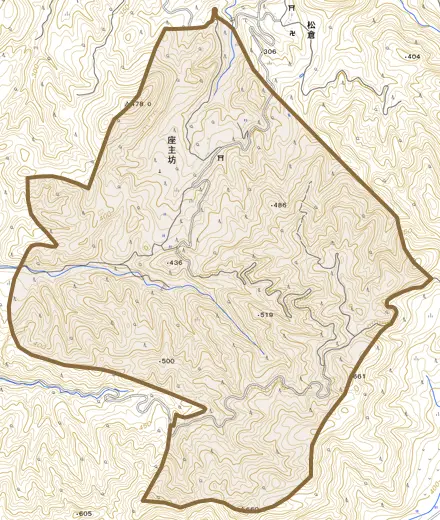 座主坊とその周辺の地図。町の範囲を重ねている